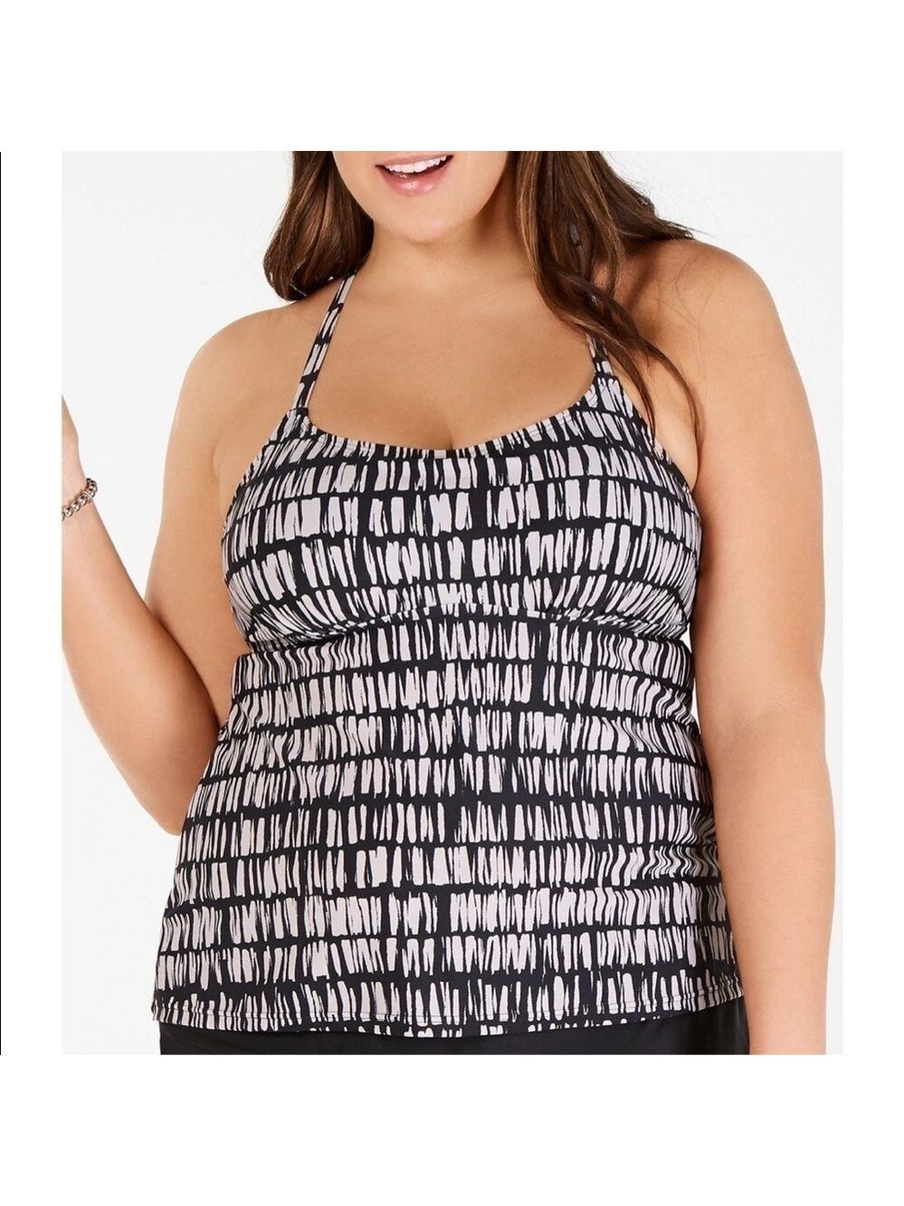 NWT Island Escape MARRAKESH BLACK Plus Size Palisades Tankini Swim Top, US 24W